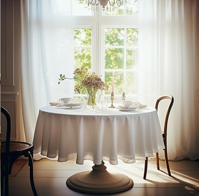 EVERLY 100% Pure Linen Round Tablecloths 90Inch Round Machine Washable - Image 9
