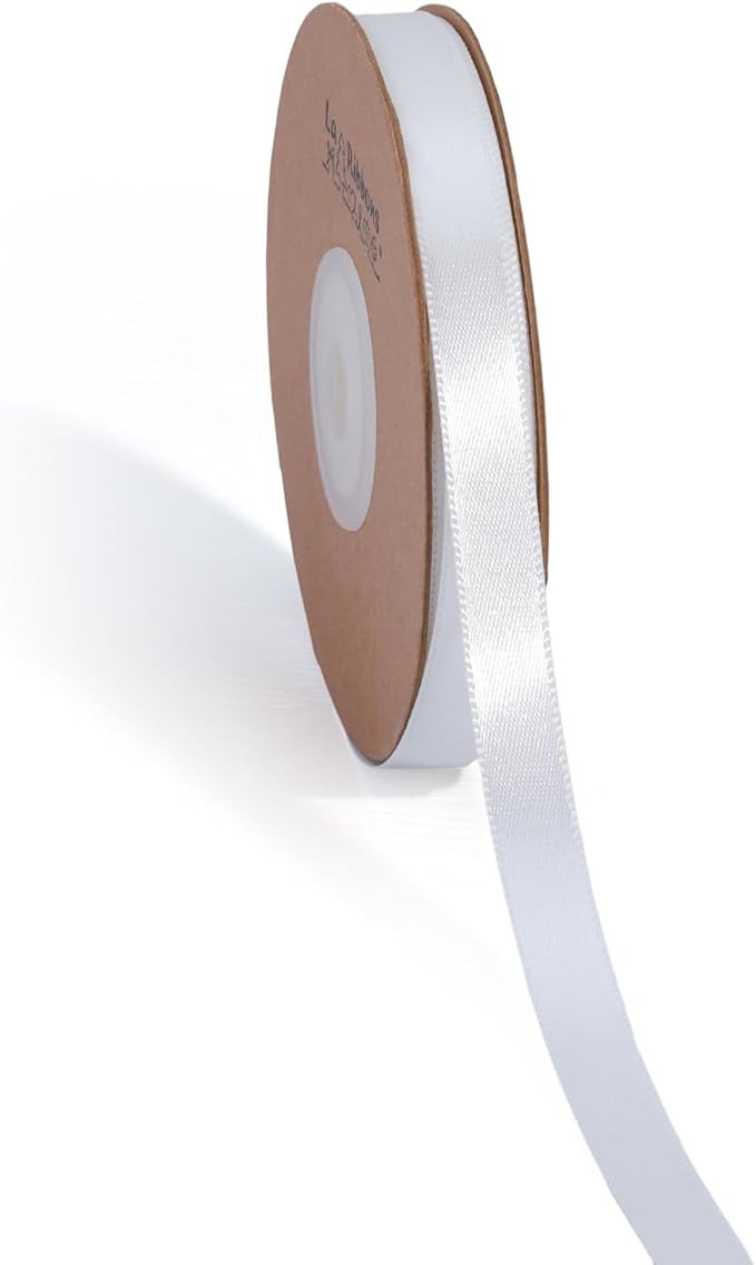 LaRibbons White Ribbon 3/8 Inch 25 Yards Luxury Double Faced White Silk Ribbon by LaRibbons