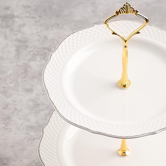 Sweejar 3 Tier Ceramic Cake Stand Wedding, Dessert Cupcake Stand - Image 3
