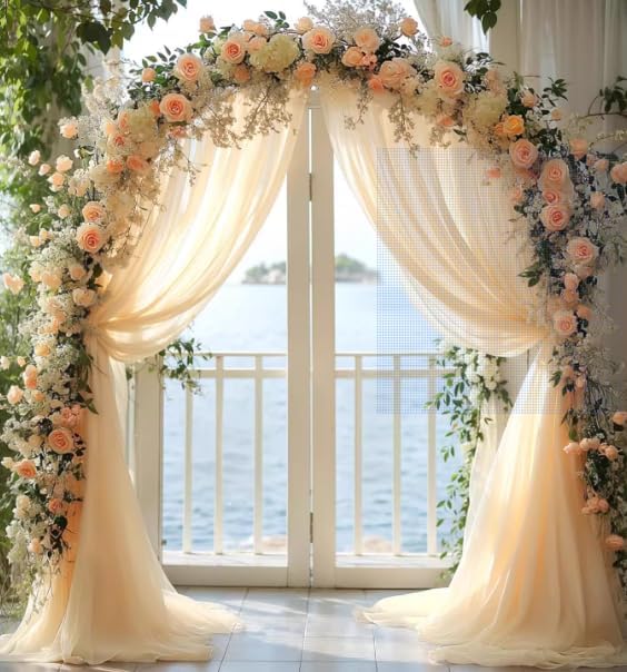 Champagne 2 Panels Wedding Arch Draping Fabric 29" x 20Ft Sheer Drapes Outdoor - Image 2