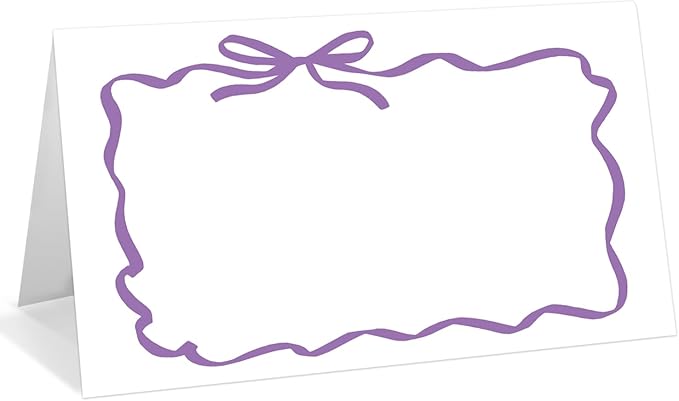 25 Pack Purple Bow Wave Place Cards, Editable Name Cards by WwongxianB