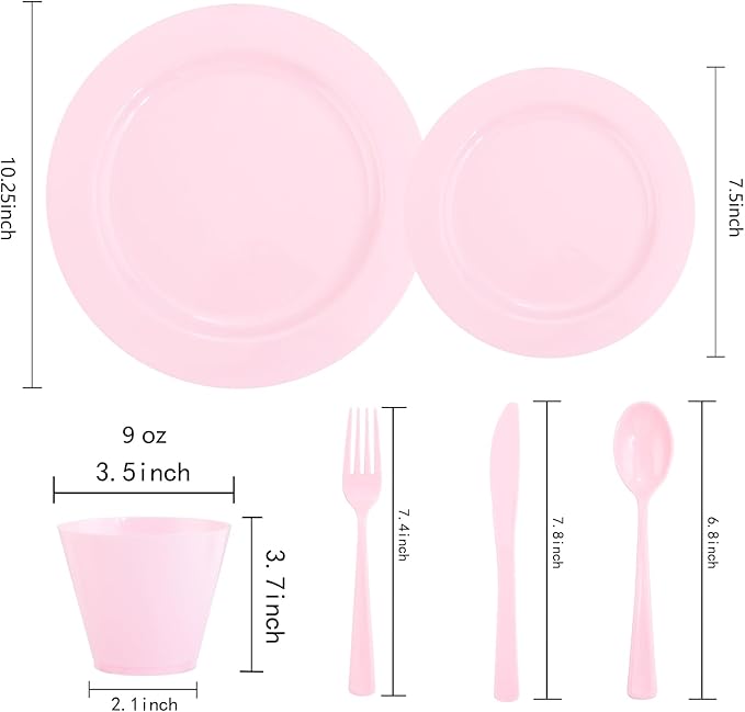 KIRE 150 Pieces Pink Plastic Plates Disposable - Image 2