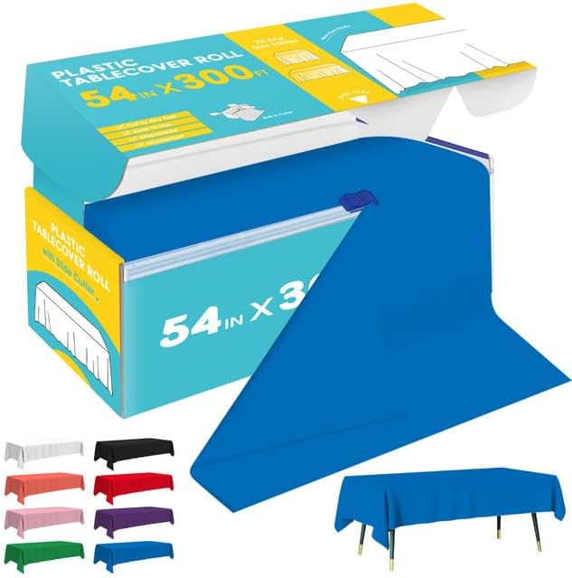 Blue Plastic Table Cover Roll - 54IN x 300FT by Niuara