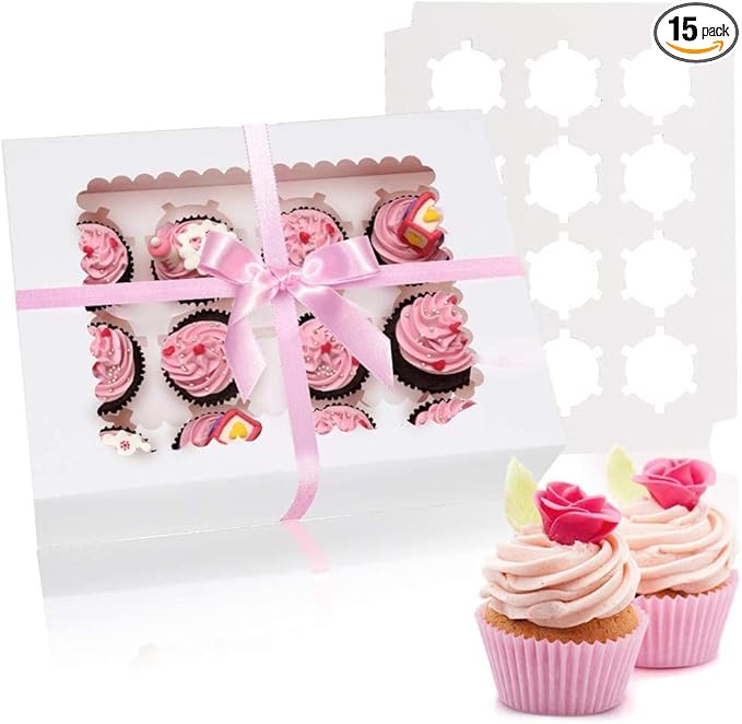 Rarapop 15 Pack Cupcake Boxes Hold 12 Standard Cupcakes, Food Grade Cupcake by Rarapop