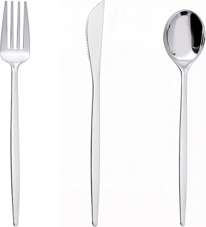PULOTE 150PCS Silver Plastic Silverware Disposable by PULOTEpartywareWesupplyproductsandyouenjoylife