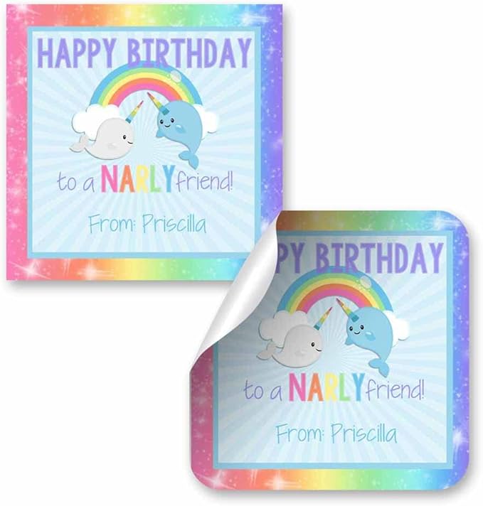 Custom & Personalized Narwhal Unicorn of The Sea Happy Birthday Gift Tag by AmandaCreation