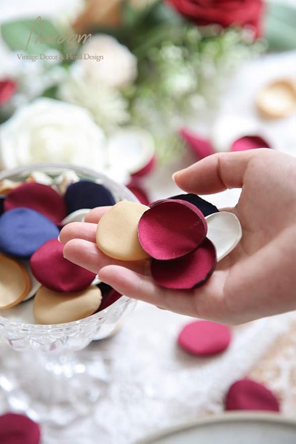 Floroom 300pcs Rose Petals Burgundy Navy Faux Silk Flower Petals - Image 3