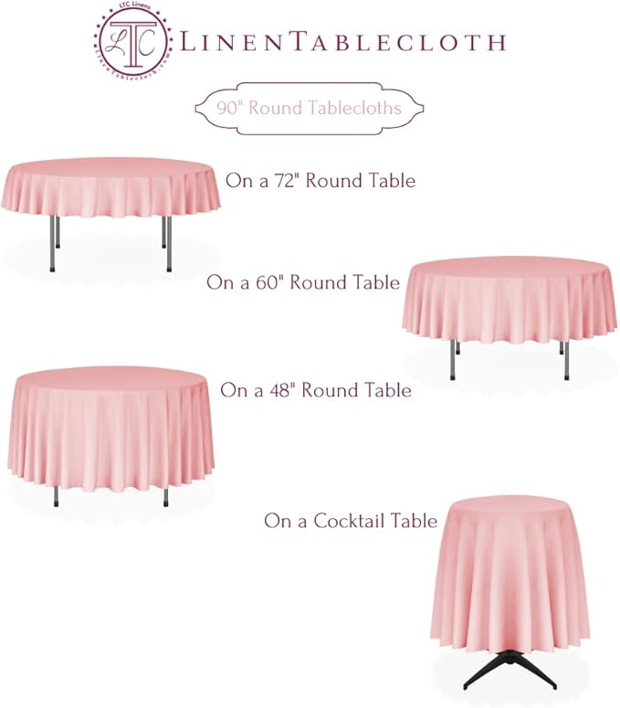 LinenTablecloth 90-Inch Round Polyester Tablecloth Fuchsia - Image 7