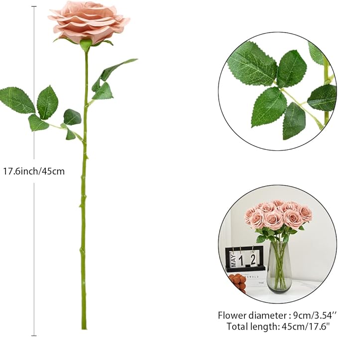 Artificial Rose 10pcs Open Flower Bouquet Faux Rose Stems - Image 4