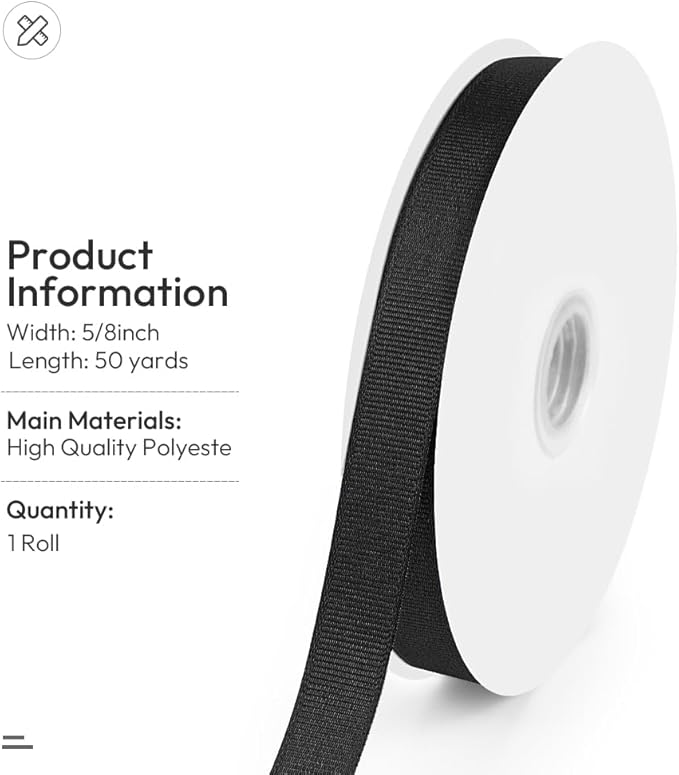 5/8" X 50 Yards Black Grosgrain Ribbon, Premium Grosgrain Ribbon - Image 2