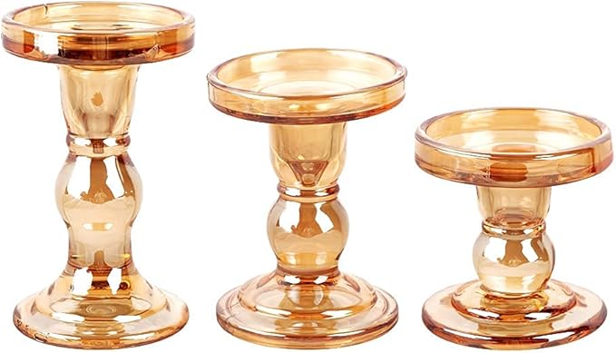 3-Piece Set of Glass Candlestick, Crystal Candlestick Holder Holder and Conical - Image 5