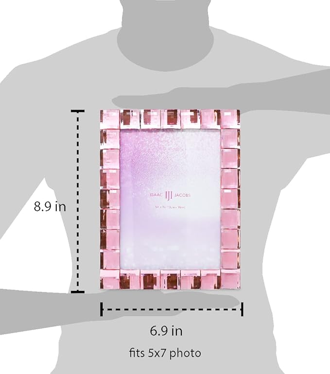 Isaac Jacobs Decorative Sparkling Light Pink Jewel Picture Frame, Photo Display - Image 3