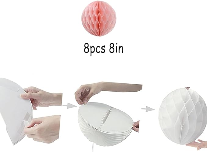 8pcs 8inch Paper Honeycomb Balls Decorative Tissue Honeycomb Balls Paper Pom - Image 2