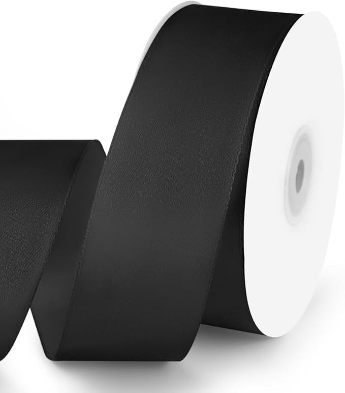 KMER LIFE 1-1/2" Wide x 50 Yards Black Single Faced Polyester Satin Ribbon by KMERLIFE