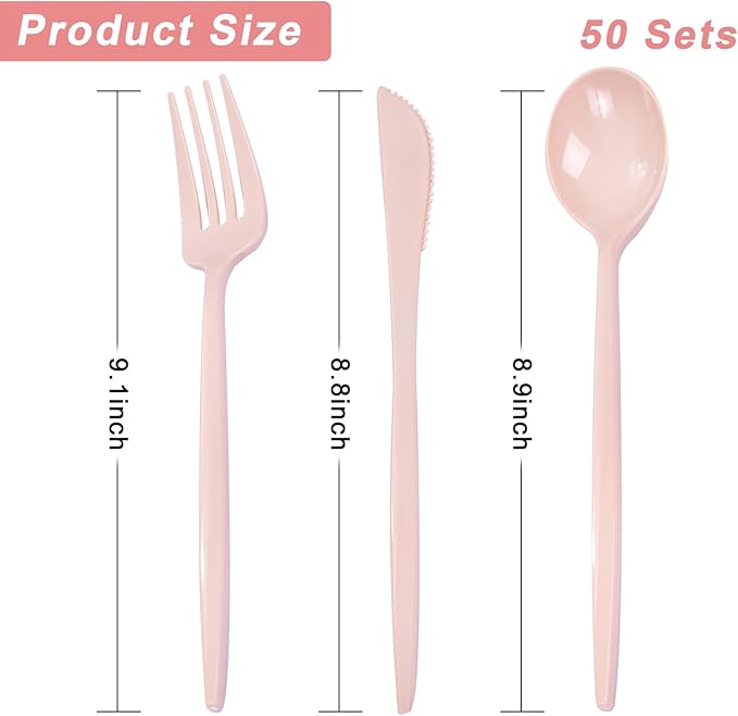 PULOTE 150PCS Pink Plastic Silverware - Image 2