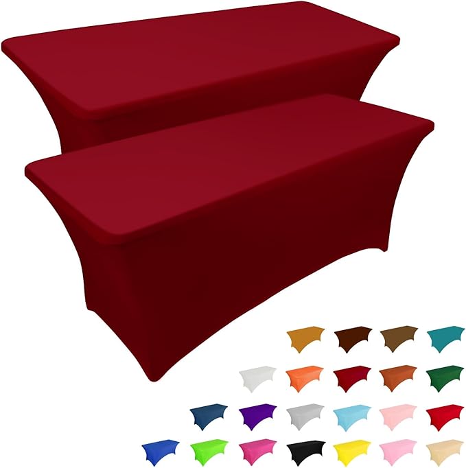 IVAPUPU 2 Pack 4FT Table Cloth for Rectangular Fitted Events Stretch Burgundy by IVAPUPU