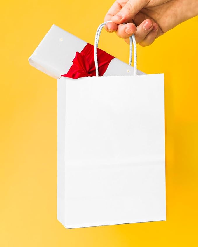 qiqee 25 Pcs White Mini Paper Gift Bags - Image 5