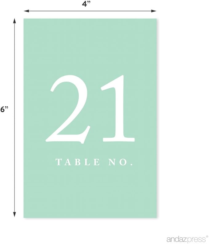 Andaz Press Mint Green Wedding Table Numbers 21-40, 4x6-Inches Table Number - Image 2