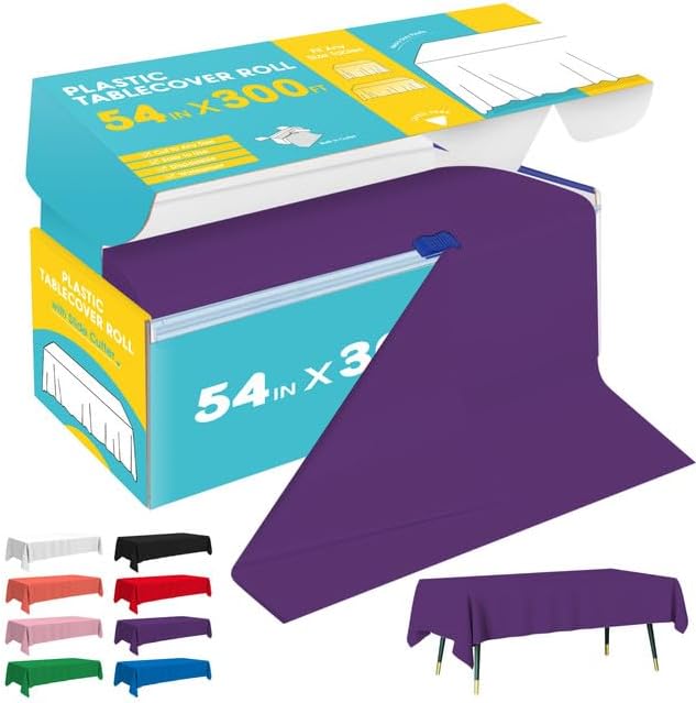 Purple Plastic Table Cover Roll - 54IN x 300FT by Niuara