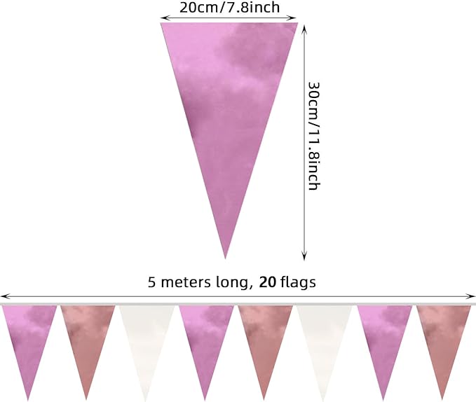 40M/130FT Rose-Gold Pink Triangle Pennant Banner Flag Metallic Fabric Bunting - Image 2