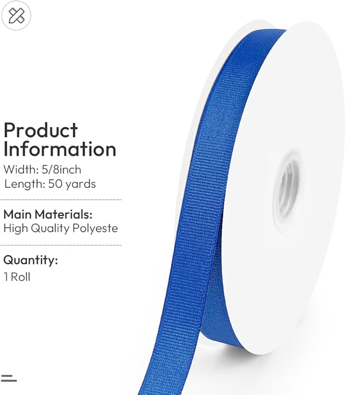 5/8" X 50 Yards Royal Blue Grosgrain Ribbon, Premium Grosgrain Ribbon - Image 2