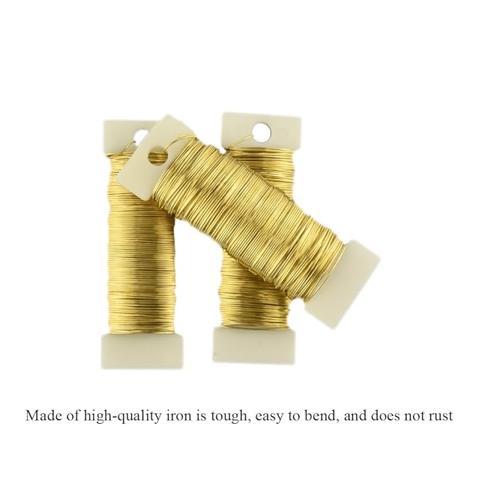 HAHIYO 22Gauge Golden 3Roll Total 115Yards Metal Floral Wire Flexible Paddle - Image 3