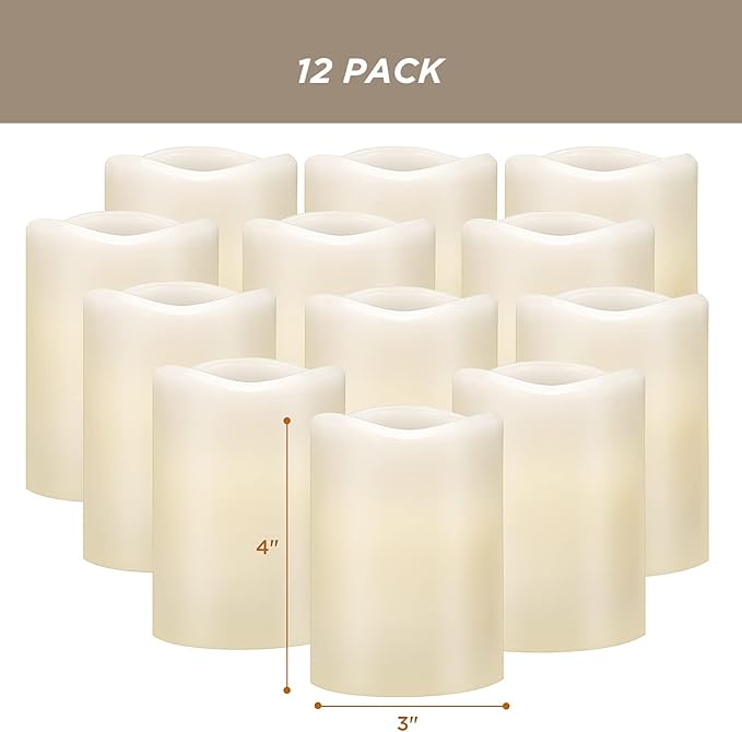 Hausware Flameless Candles Battery Operated Candles Set of 12 Real Wax Pillar - Image 7