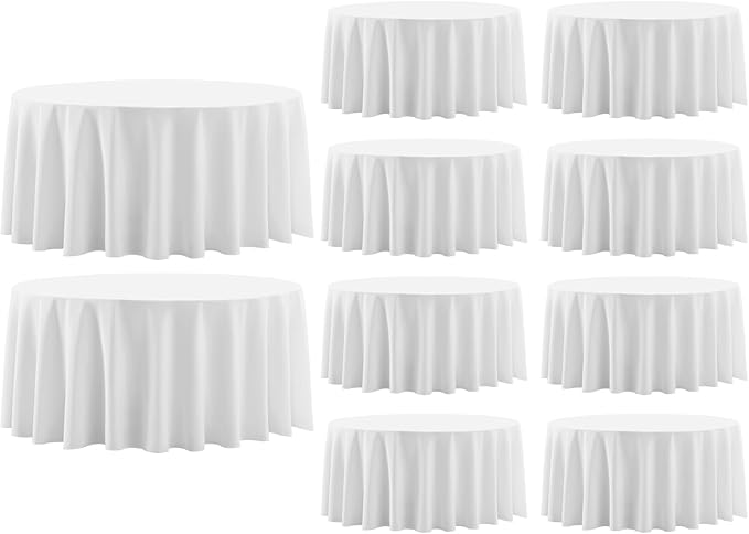 Round Tablecloth 120 Inch 10 Pack White Tablecloths Washable Decorative Linen by AOCOZHomeLifeMuseum