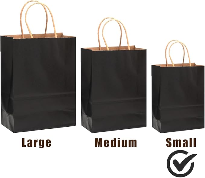 qiqee 50-Packs Black Paper Gift Bags - Image 3