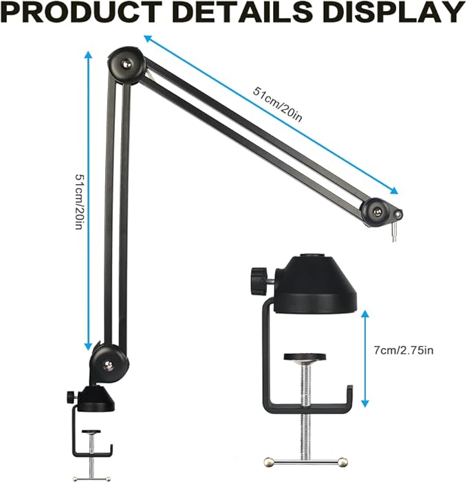 BOMGE heavy duty gaming Mic Boom Arm, Adjustable Studio Microphone Stand Arm - Image 3