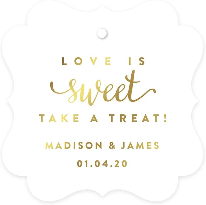 Andaz Press Personalized Fancy Frame Square Wedding Gift Tags, Metallic Gold Ink by AndazPress
