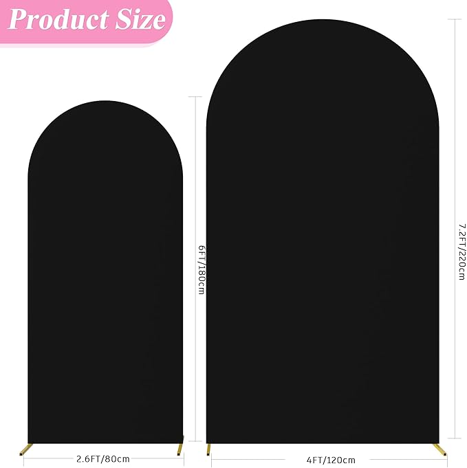 Fomcet Set of 2 Wedding Arch Cover 6FT, 7.2FT Black 2-Sided Round Top Spandex - Image 2