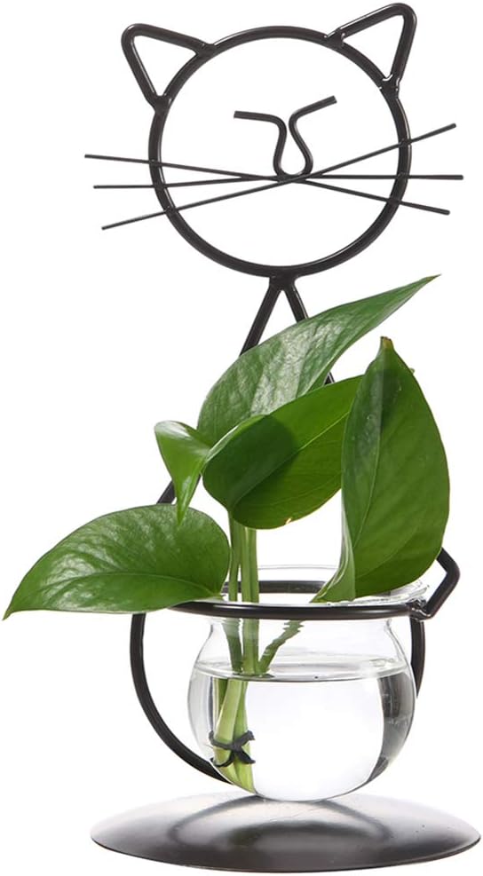 Marbrasse Desktop Glass Planter Vase Holder, Modern Creative Cat Plant by Marbrasse