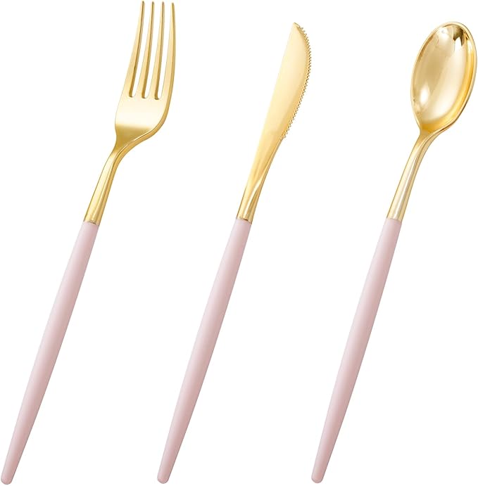 I00000 60 Pack Pink Plastic Silverware, 20 Knives and 20 Spoons, Tableware Set by I00000