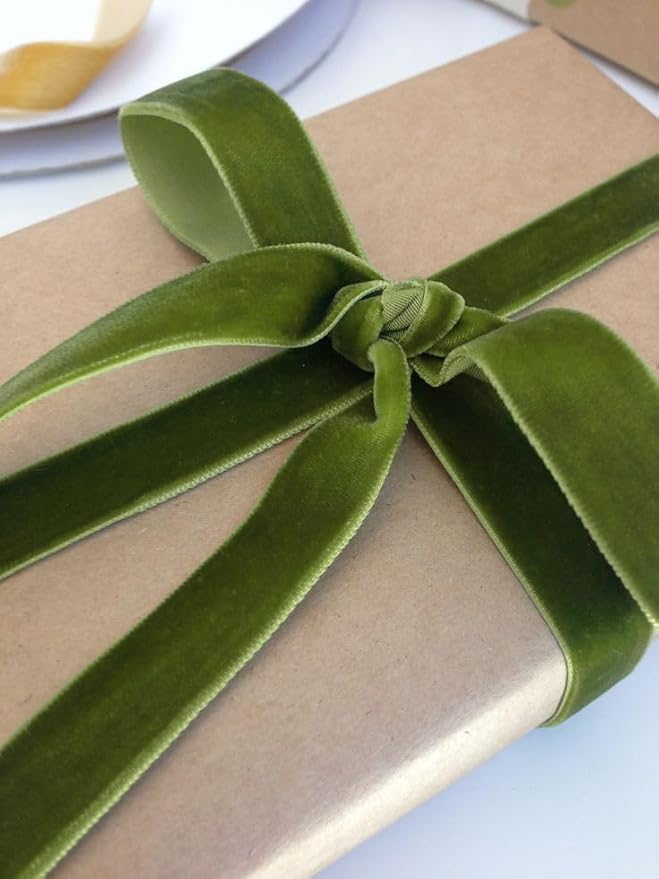 Olive Green Velvet Ribbon 1'' 25 Yards - Image 4