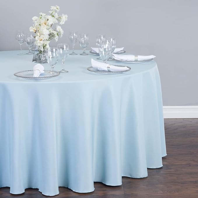 LTC LINENS Baby Blue Tablecloth 120 in Round - Image 3