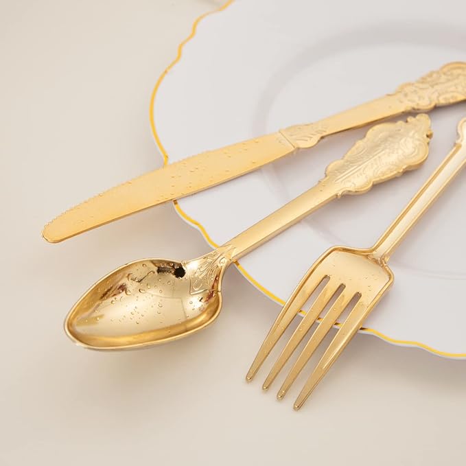 WDF 200 Pieces Gold Plastic Silverware Disposable - Image 8