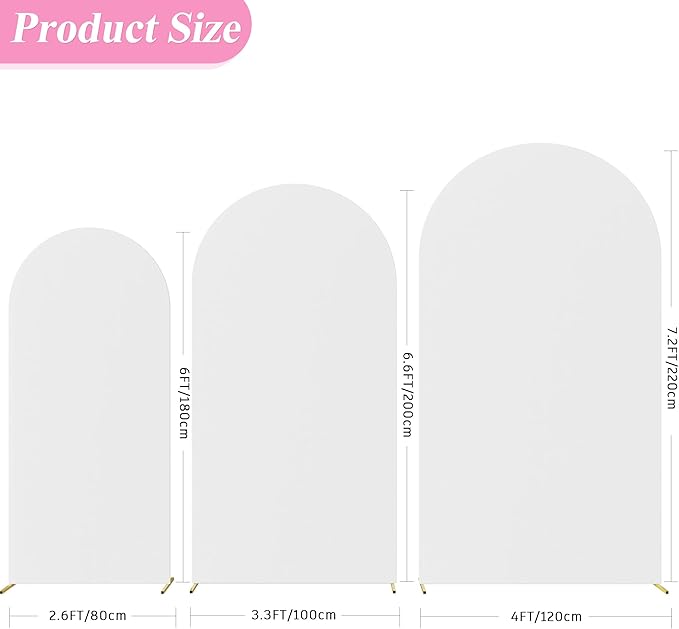 Fomcet Set of 3 Wedding Arch Cover 6FT, 7.2FT White 2-Sided Round Top Spandex - Image 2