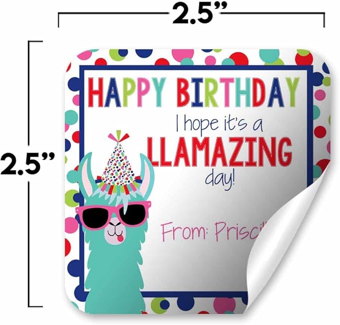 Custom & Personalized Llamazing Llama Happy Birthday Gift Tag Sticker Labels - Image 3