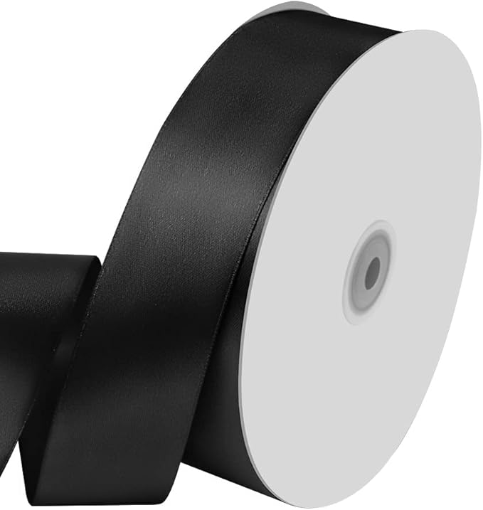 1-1/2" Wide x 100 Yards Single Faced Polyester Black Satin Ribbon, Bow Making by KMERLIFE