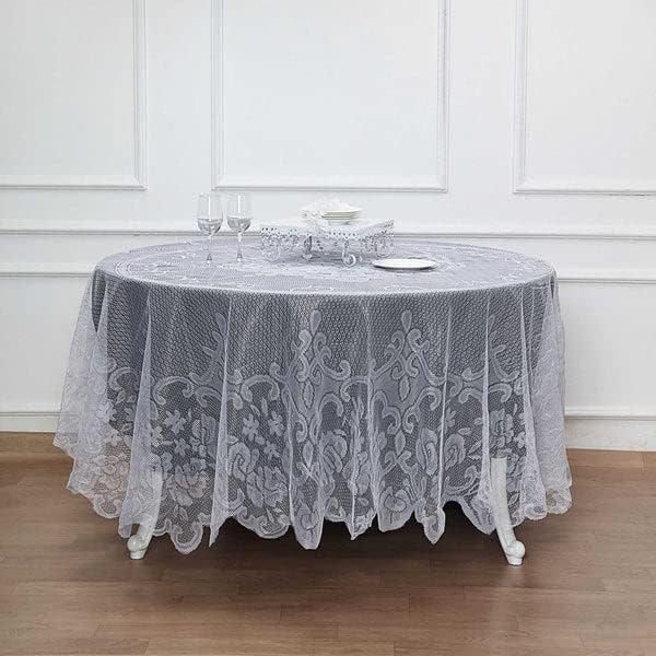 Tableclothsfactory 90" White Premium Lace Round Tablecloth by TABLECLOTHSFACTORY