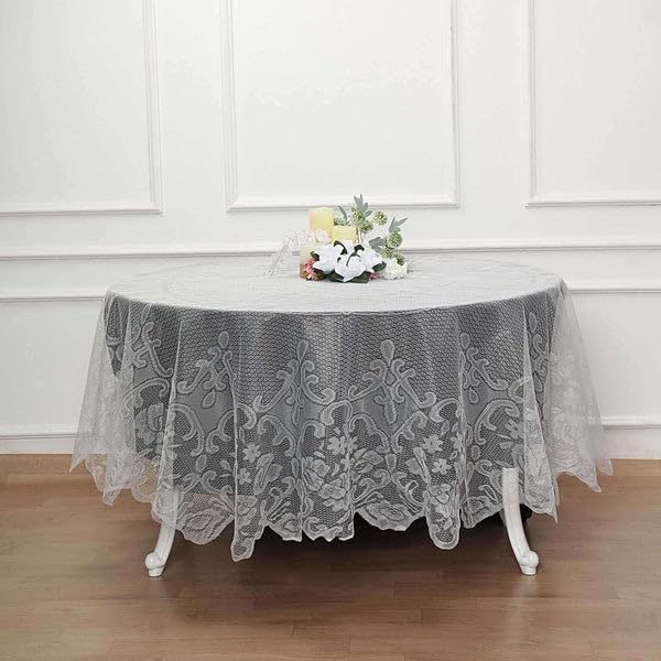 Tableclothsfactory 90" Ivory Premium Lace Round Tablecloth by TABLECLOTHSFACTORY