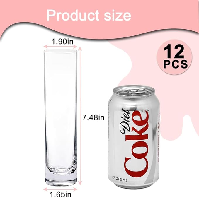 12 Pack 7.5 Inch Glass Cylinder Bud Vases - Image 2