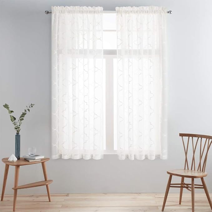 Sheer Curtains Beige 63 Inches, Rod Pocket Voile Drapes - Image 7