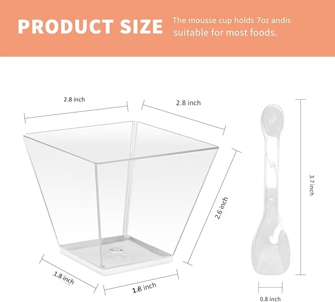 50 Pack 7 oz Clear Plastic Square Dessert Bowls - Image 2