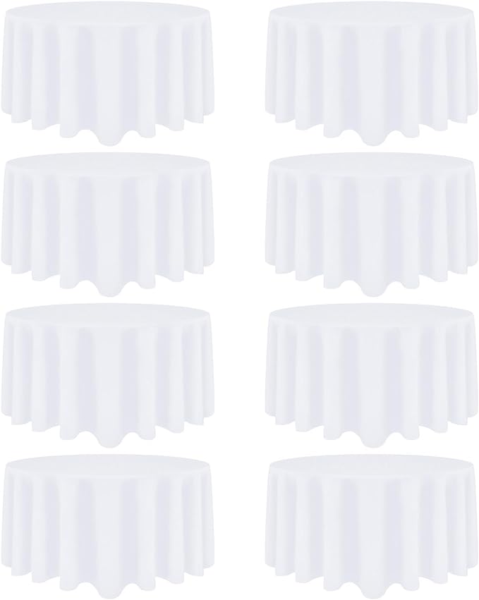 8 Pack White Round Tablecloth 120 Inch White Table Cloth Stain and Wrinkle by Heneger