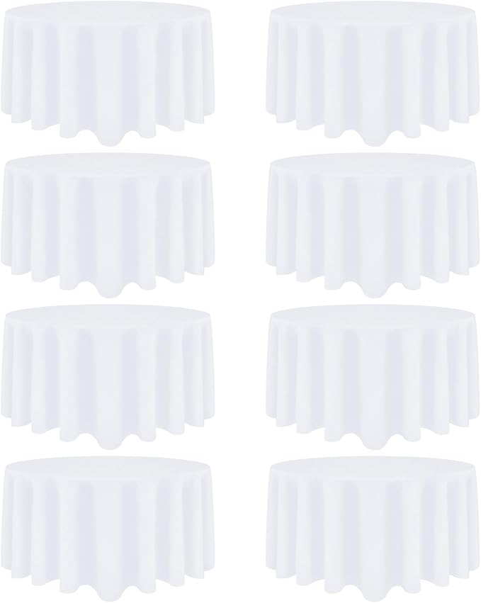 8 Pack White Round Tablecloth 108 Inch White Table Cloth Stain and Wrinkle by Heneger