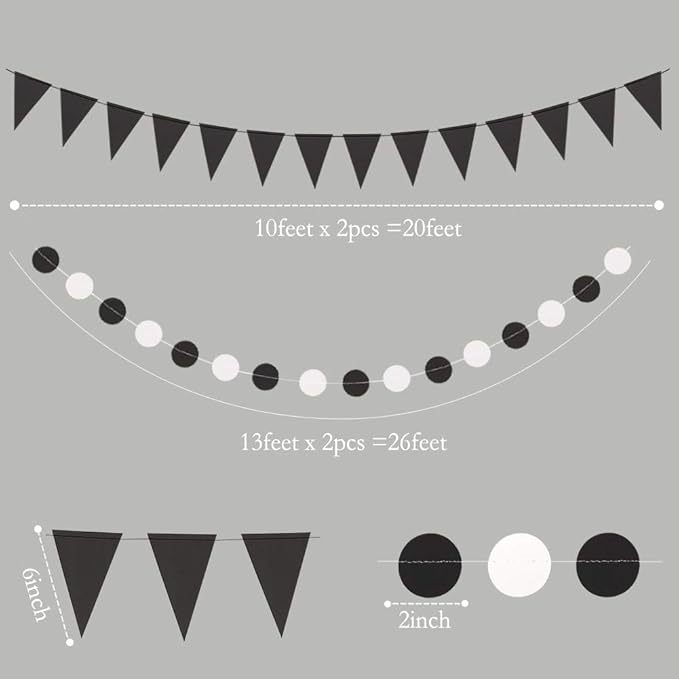 Cheerland Black and White Party Decoration Gothic Circle Garland Halloween Flag - Image 2