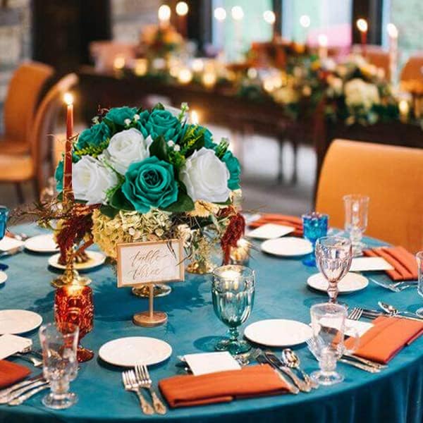 BLOSMON Teal Flowers Ball Decorations: 2 Pcs Fake Roses Flower Centerpiece - Image 6