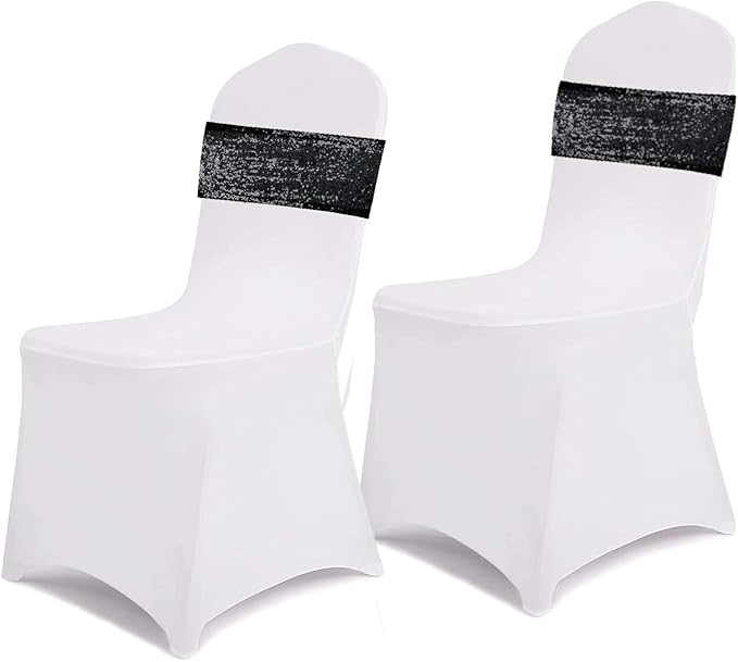 SquarePie Pack of 100 Chair Sashes Sparkly Black Sequin Bands - Image 3